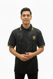 Black Print Polo Button Down Shirt Cotton Blend