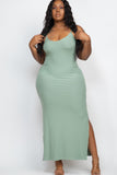 Plus Size Ribbed Side Slit Long Cami Dress
