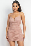 Tan Shirring V-bar Cami Dress