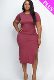 Plus Size Ruched Short Sleeve Midi Dress