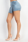 Blue Side Tie Suede Mini Skort