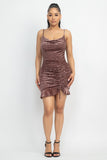 Dark Mocha Velvet Cowl Neck Ruched Dress