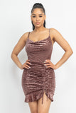 Dark Mocha Velvet Cowl Neck Ruched Dress