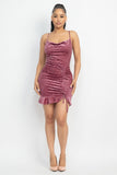 Dark Rose Velvet Cowl Neck Ruched Dress