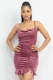 Dark Rose Velvet Cowl Neck Ruched Dress