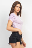 Ice Lavender Ruching Sleeve Rib Top
