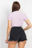 Ice Lavender Ruching Sleeve Rib Top