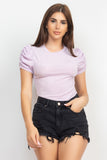 Ice Lavender Ruching Sleeve Rib Top