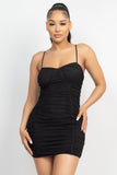 Black Sweetheart Ruched Mesh Mini Dress