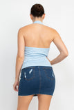 Blue Collared Halter Open Back Top