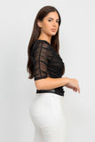 Black Sheer Mesh Shirred Top