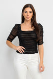 Black Sheer Mesh Shirred Top