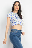 Ivory/Blue Cross Back Floral Crop Top