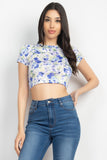 Ivory/Blue Cross Back Floral Crop Top