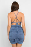 Dark Blue Cross Strap Back Dress
