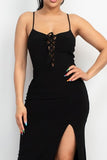 Slit Lace-up Bodycon Maxi Dress