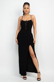 Slit Lace-up Bodycon Maxi Dress