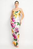 Ivory/Fuchsia Cowl Neck Slit Cami Maxi Dress