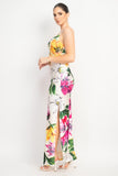 Ivory/Fuchsia Cowl Neck Slit Cami Maxi Dress
