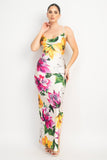 Ivory/Fuchsia Cowl Neck Slit Cami Maxi Dress