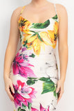Ivory/Fuchsia Cowl Neck Slit Cami Maxi Dress