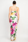 Ivory/Fuchsia Cowl Neck Slit Cami Maxi Dress