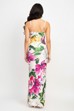 Ivory Floral Cowl Neck Slit Cami Maxi Dress