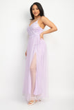 Lavender Lace Overlay Embroidered Maxi Dress