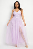 Lavender Lace Overlay Embroidered Maxi Dress