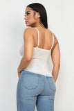 Off White Mesh Ruched Scoop Tank Top