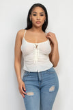 Off White Mesh Ruched Scoop Tank Top