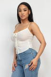 Off White Mesh Ruched Scoop Tank Top