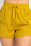 Deep Citrus High-rise Elastic Drawstring Cargo Shorts