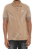 Khaki Print Polo Button Down Shirt Cotton Blend