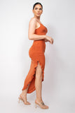 Rust Ruffled Asymmetrical Hem Dress