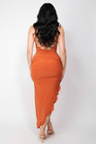 Rust Ruffled Asymmetrical Hem Dress