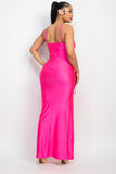 Hot Pink Side Slit Maxi Ruched Dress
