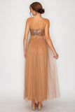 Mocha Sequin Sheer Tulle Maxi Dress