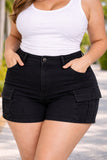 Plus Size Cargo Short Mini Black Denim Jeans Pants Pockets