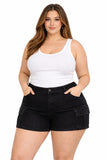 Plus Size Cargo Short Mini Black Denim Jeans Pants Pockets