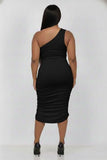 Plus Ruched One Shoulder Midi Bodycon Dress