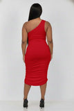 Plus Ruched One Shoulder Midi Bodycon Dress
