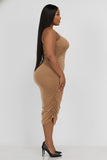 Plus Ruched One Shoulder Midi Bodycon Dress