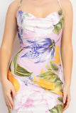 Blush/Lavender Cowl Neck Slit Cami Maxi Dress