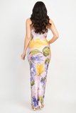 Lavender Floral Cowl Neck Slit Cami Maxi Dress
