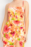 Orange/Pink Front Twist High-low Printed Dress