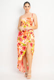 Orange/Pink Front Twist High-low Printed Dress