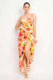 Orange/Pink Front Twist High-low Printed Dress