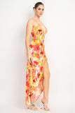 Orange/Pink Front Twist High-low Printed Dress