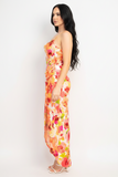 Orange Floral Front Twist High-low Printed Dress